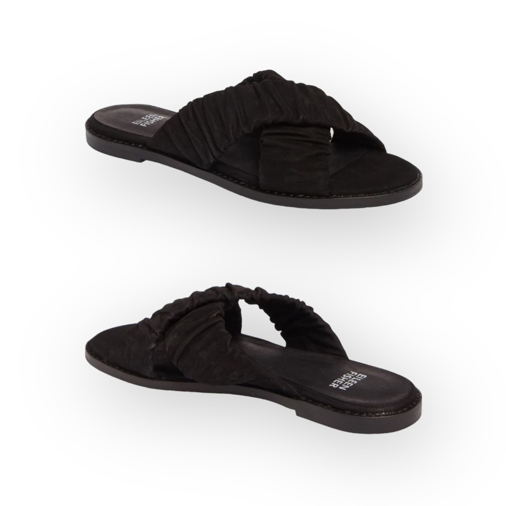 new Eileen Fisher  Cross Slide Easy to Wear Flat Leather Sandal  Black  9M - Picture 13 of 16